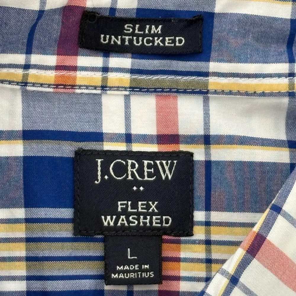 J Crew “Flex Washed” Slim Untucked Blue Plaid Button Down LS Shirt Men’s Large L